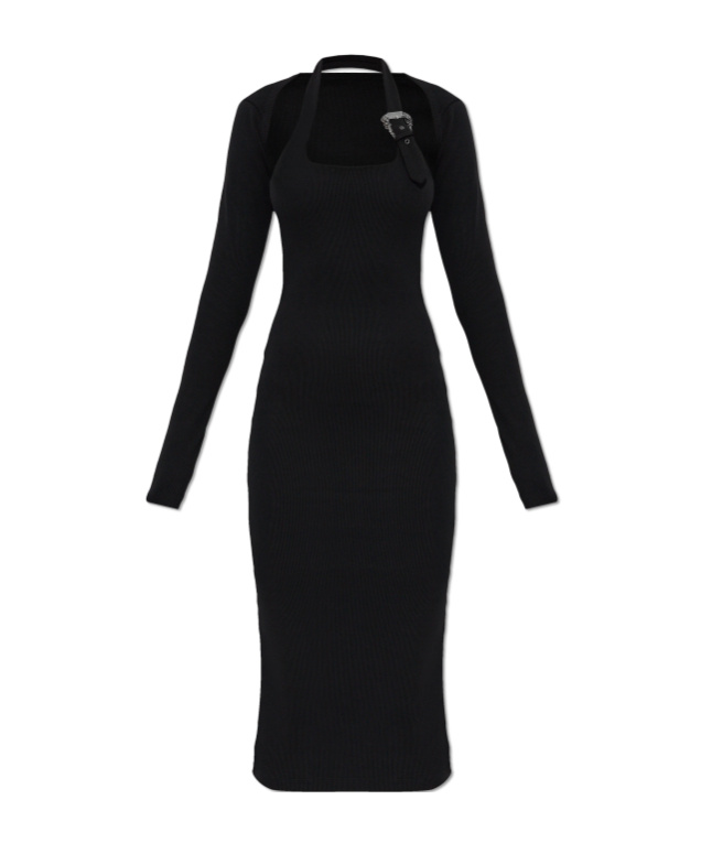 Versace Jeans Cross-neck Ribbed Dress In Black