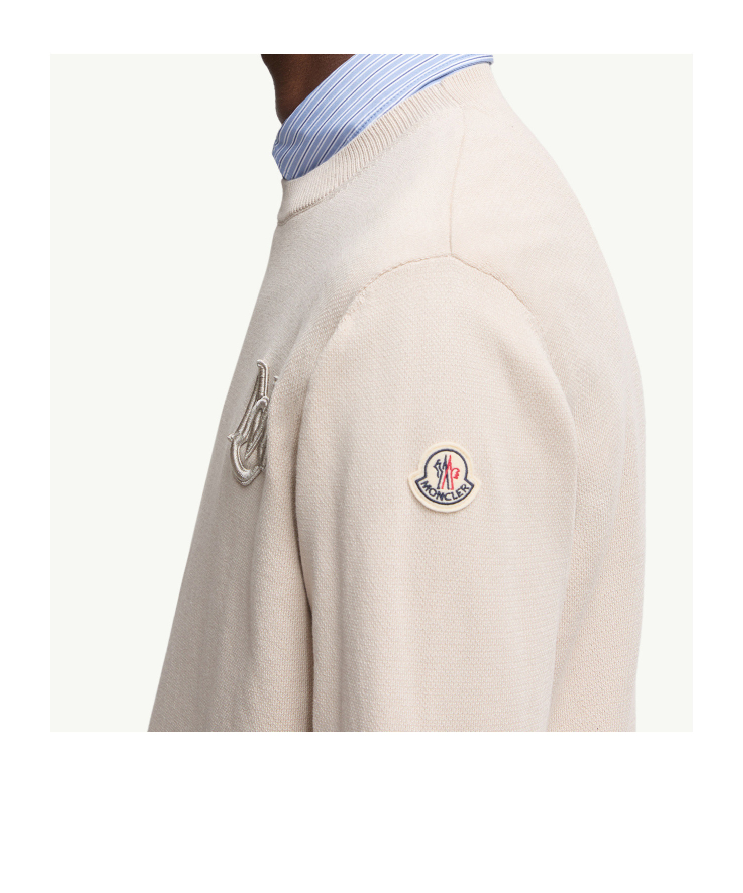 Moncler Cotton Pullover With Crew Neck And Embroidery In Gray