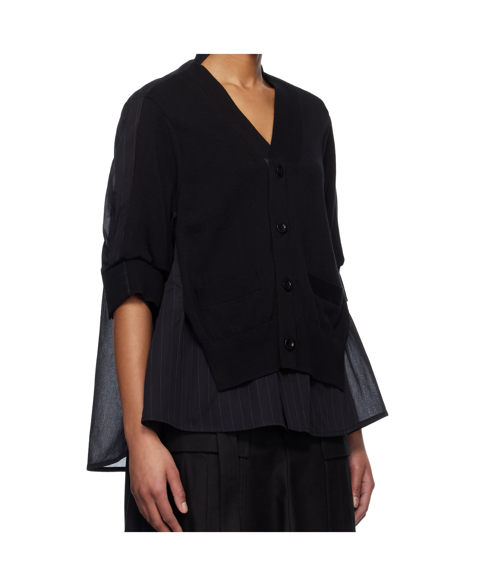 Sacai Hybrid Denim Top With Cardigan Overlay In Black
