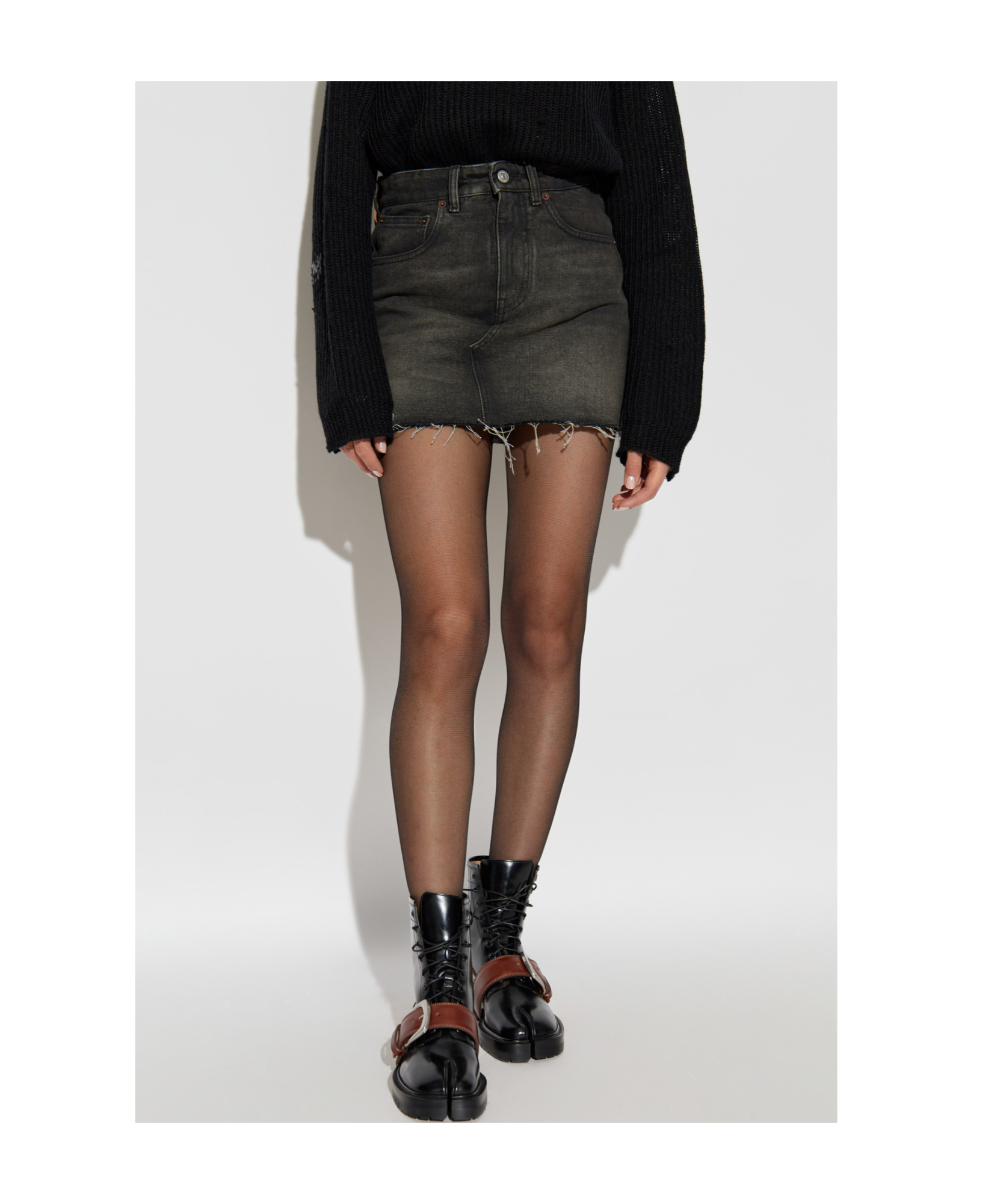 Shop Mm6 Maison Margiela Rear Slit Denim Skirt In Black