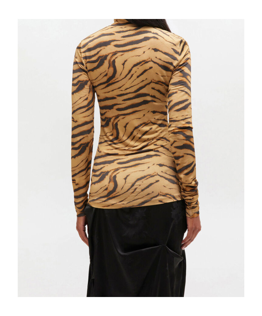 Ganni Tiger Print Long Sleeve Turtleneck Knitwear In Brown