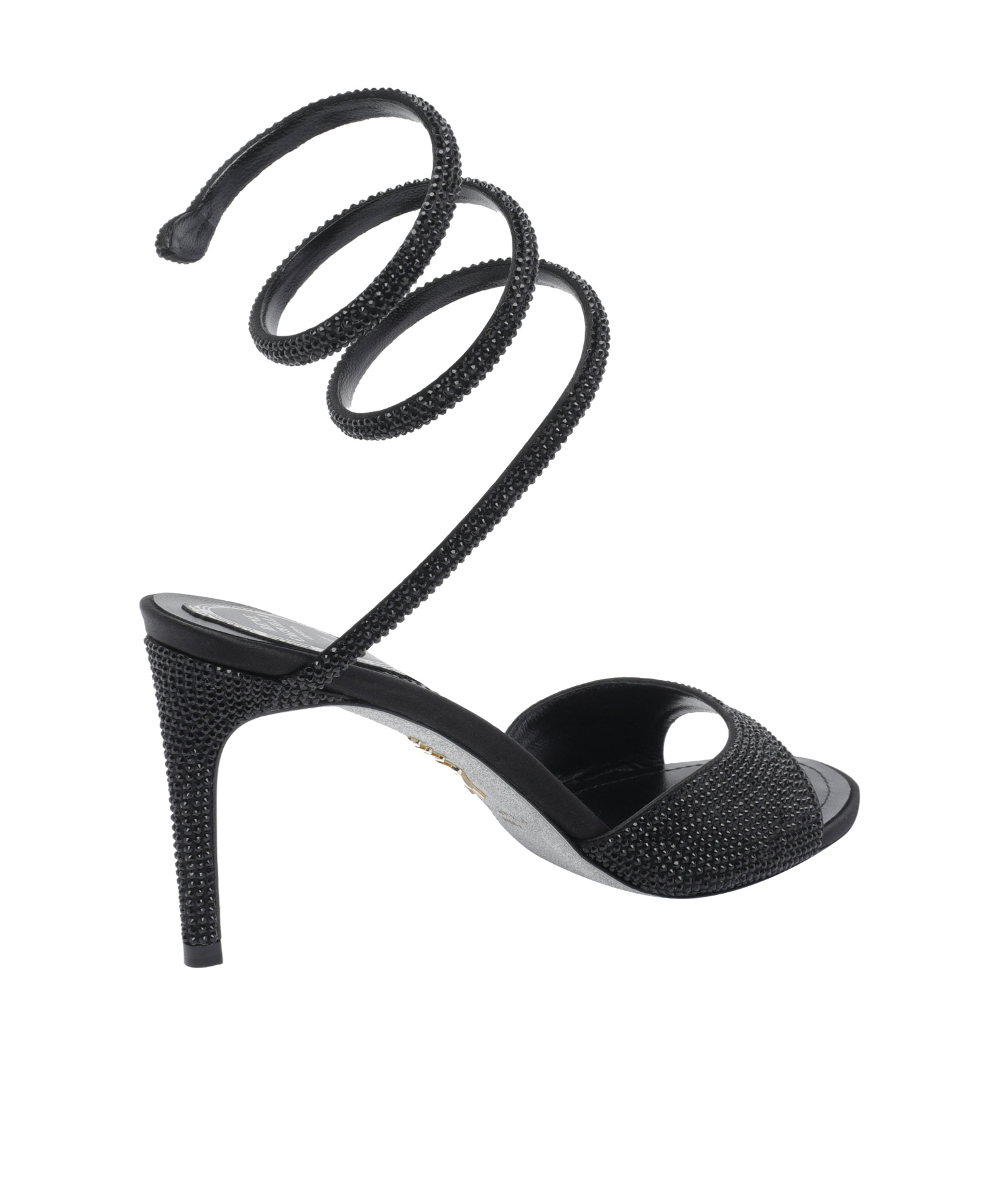 René Caovilla Crystal Embellished Heeled Open Toe Sandals In Black