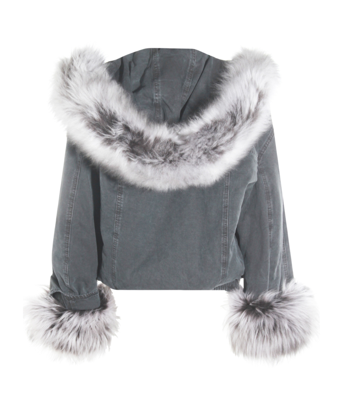 Blumarine Hooded Jacket With Faux Fur Trim In Gray