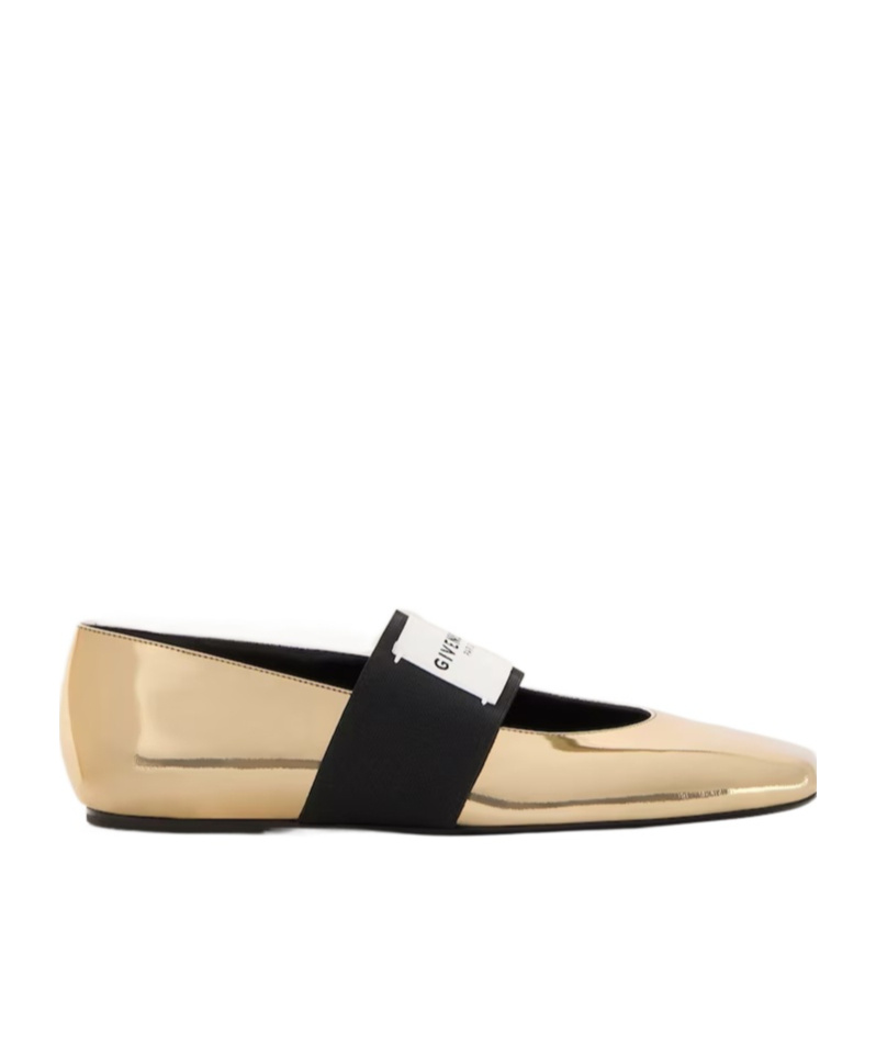 Givenchy Sliced Square Ballerinas In Mirror Effect Leather In Gold