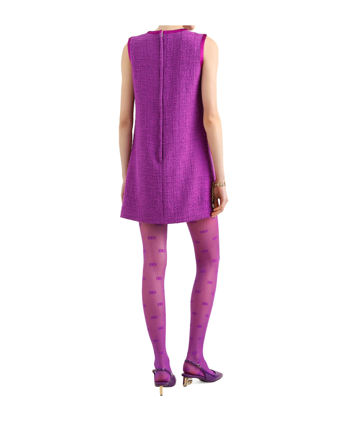 Dolce & Gabbana Tweed Mini Dress In Purple