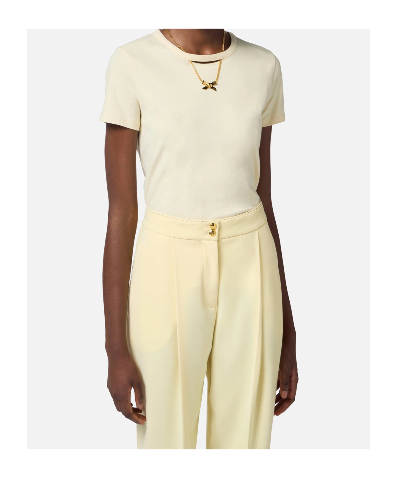 Elisabetta Franchi Jersey T-shirt With Bow Necklace In Lemonade