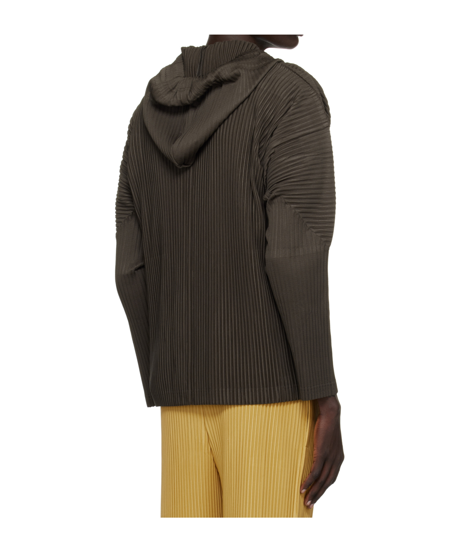 Issey Miyake Pleated Hooded Jacket In Brown