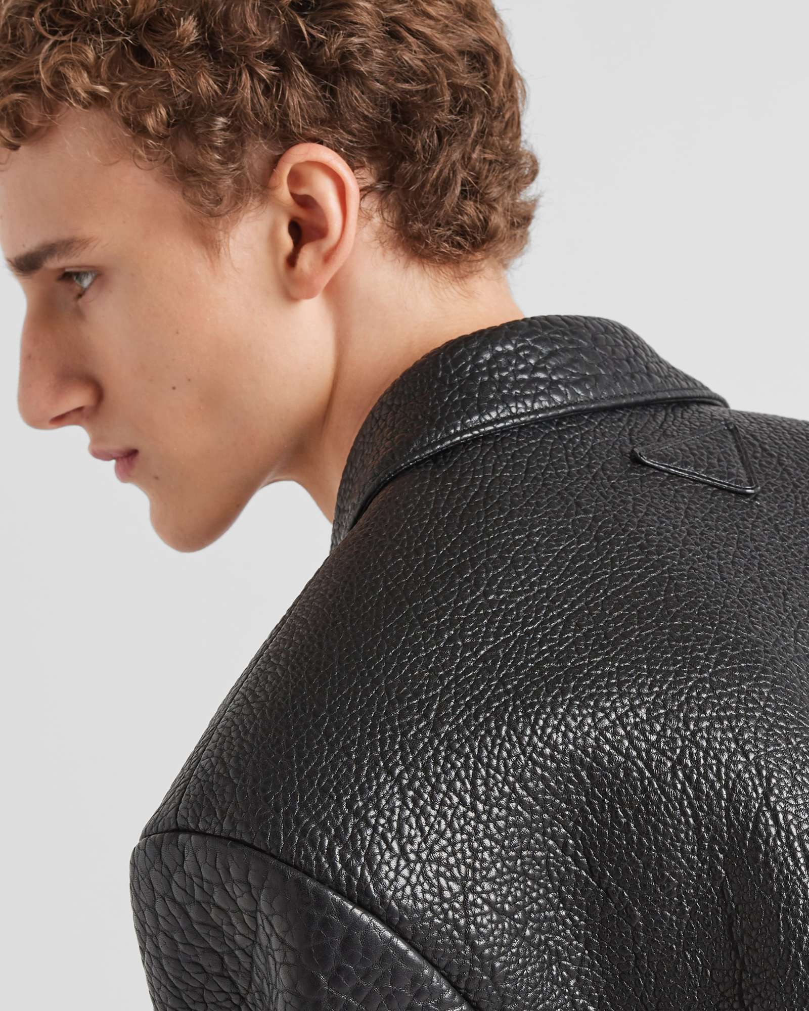 Prada Single-breasted Leather Jacket Men In Black