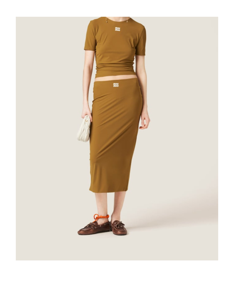 Miu Miu Logo-appliquéd T-shirt In Brown