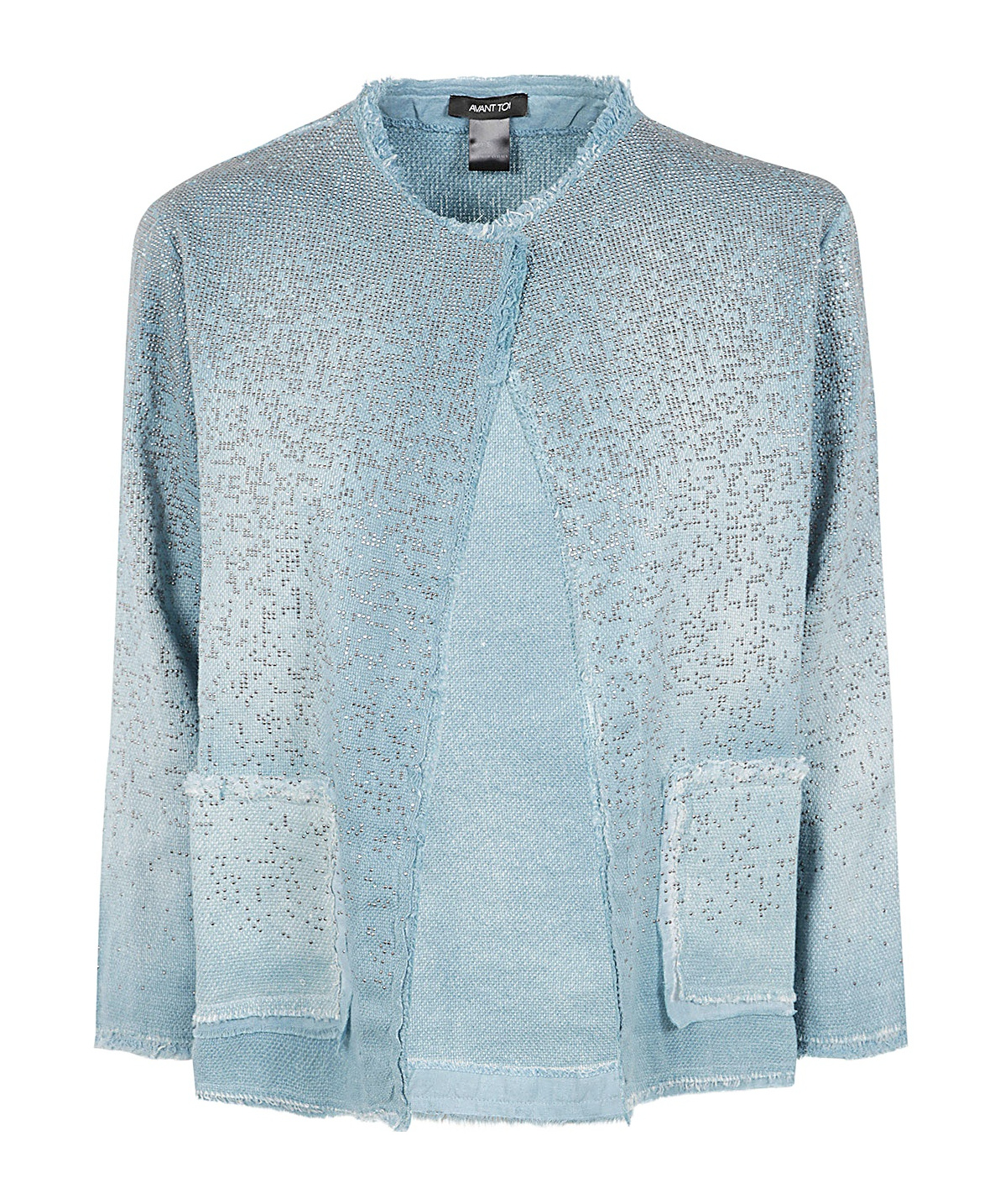 Avant Toi Round Neck Micro Mat Stitch Jacket With Studs And Strass In Blue