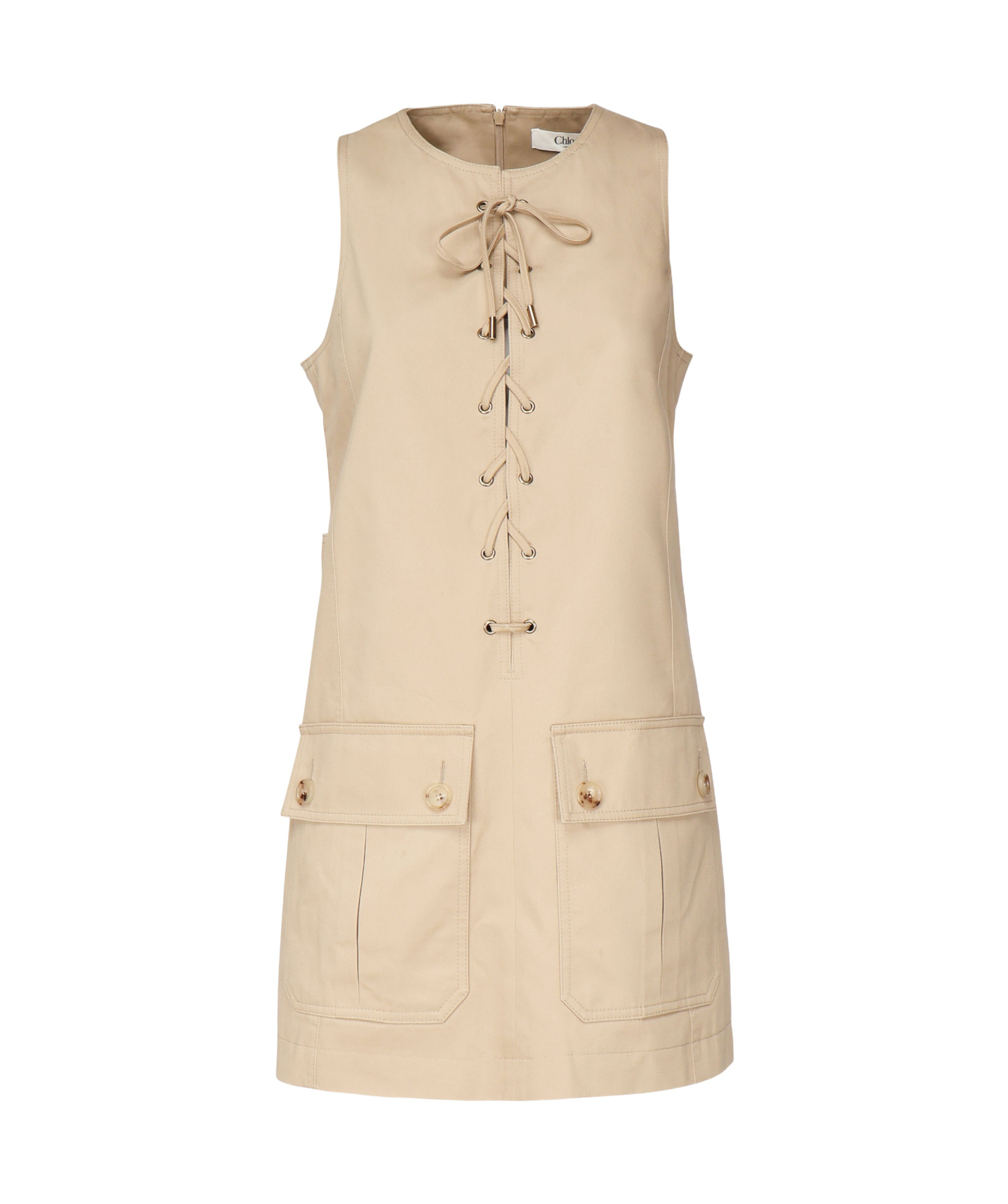 Chloé Satin Cotton Dress With Button And Slit In Nude