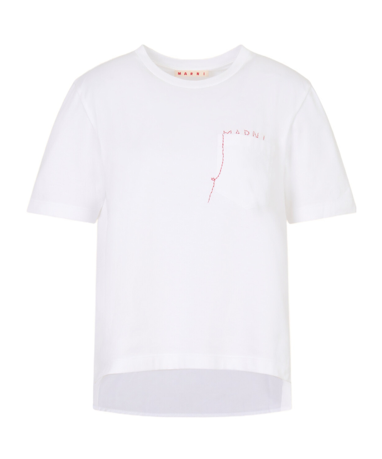 Marni Mending Logo Cotton Poplin Pocket T-shirt In White