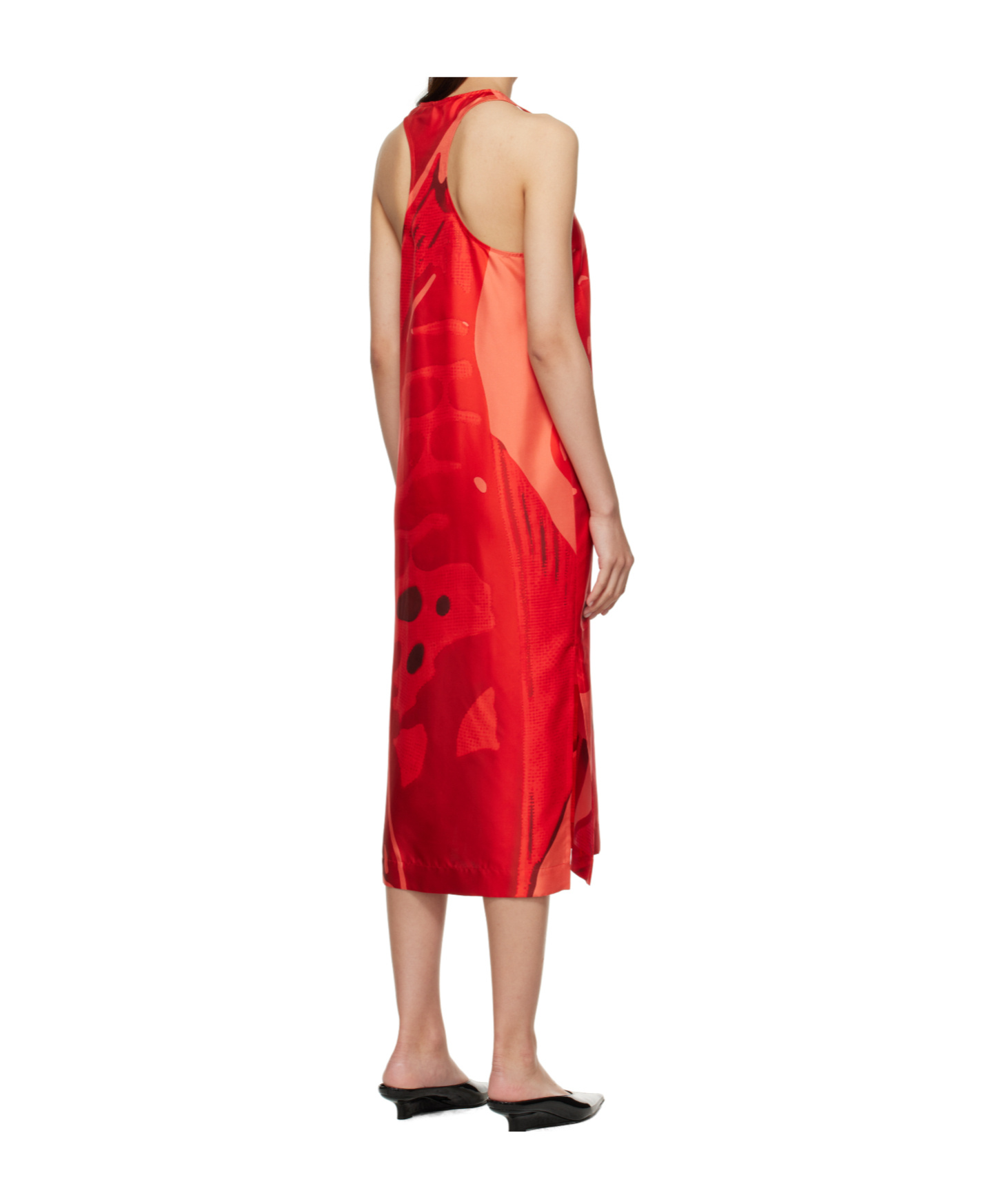 Ferragamo Red Fish Print Silk Maxi Dress In Red