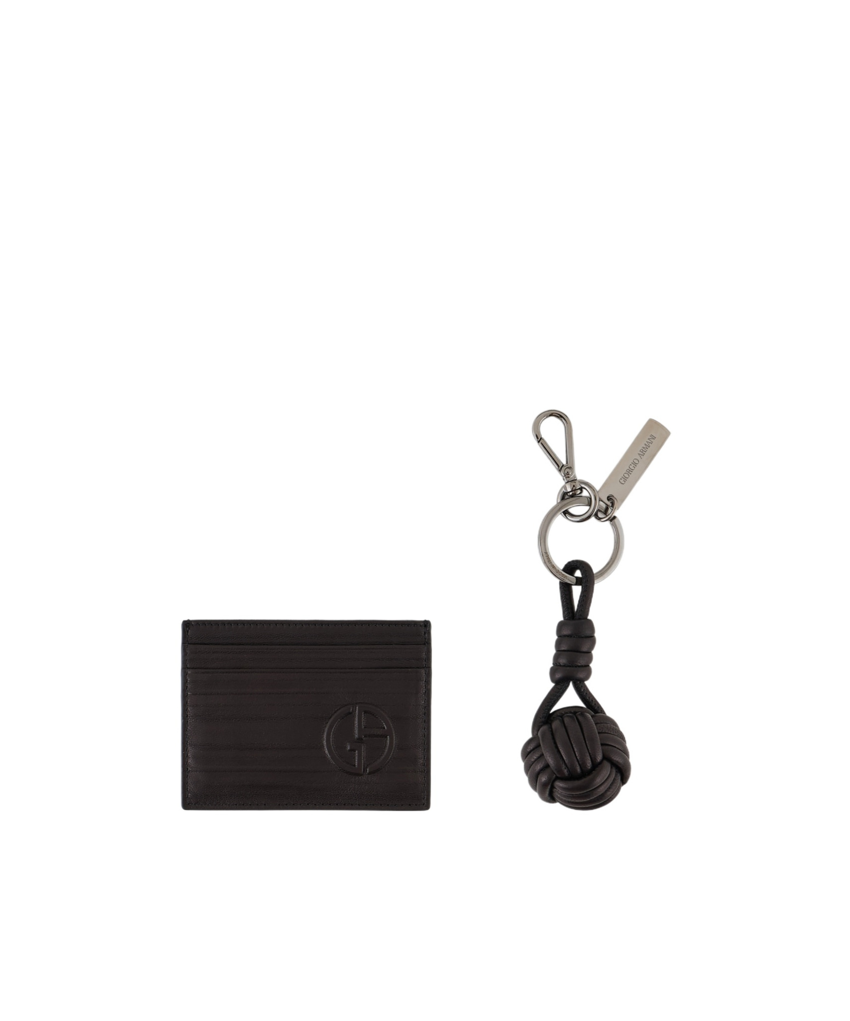Giorgio Armani Wallet And Keychain Set In Black