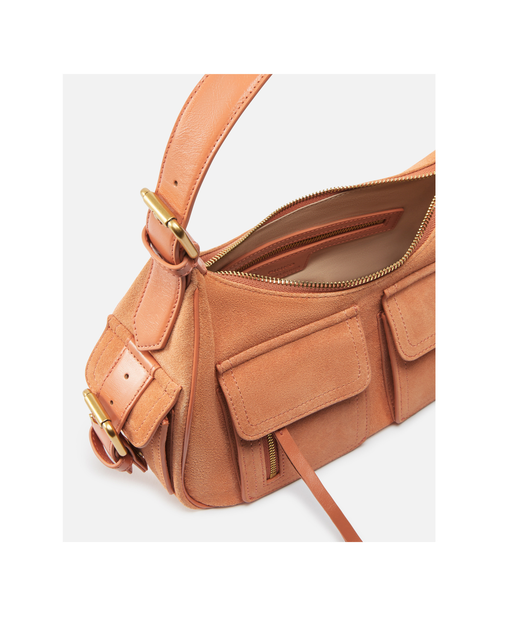 Pinko Suede Cargo Shoulder Bag With Pockets In Multi