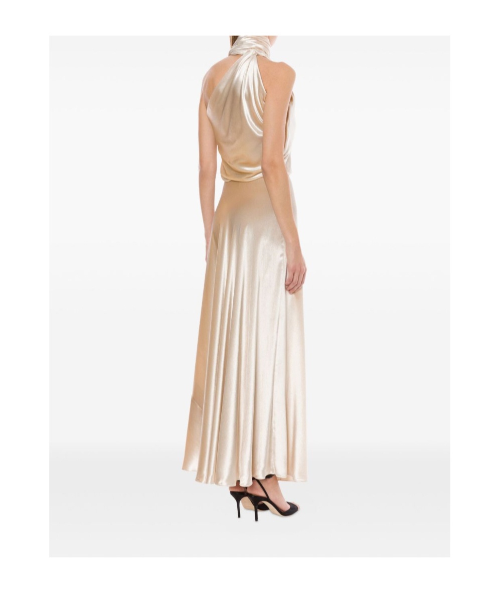 Alberta Ferretti Glossy Velvet One-shoulder Dress With Extra Fabric In Neutral