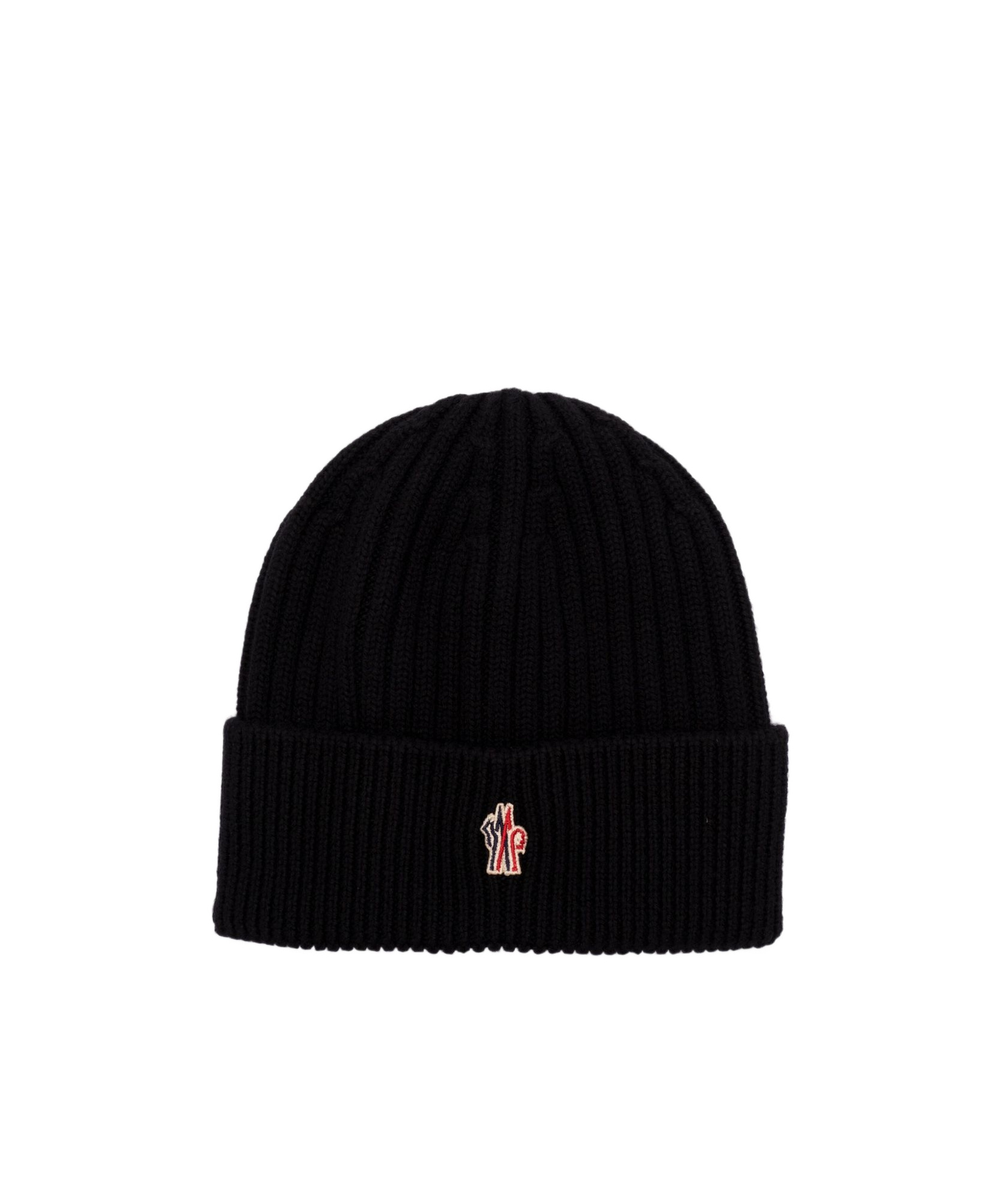 Moncler Ribbed Turn-up Beanie Hat In Wool In Black