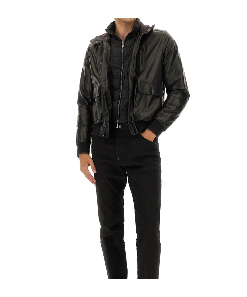 Moorer Buttoned High Neck Jacket In Black