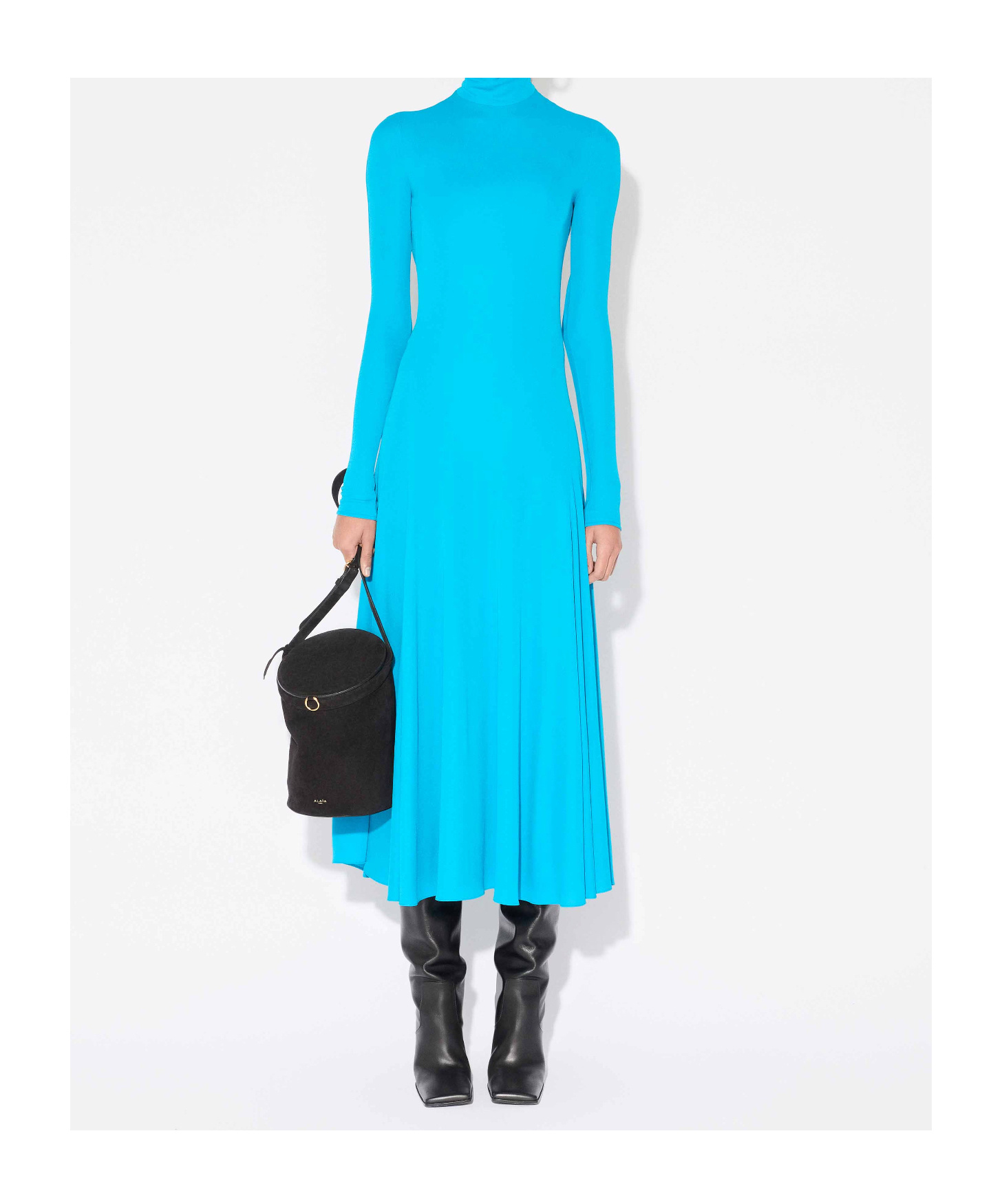 Alaïa Heart Cutout Turtleneck Long-sleeve Maxi Dress In Blue