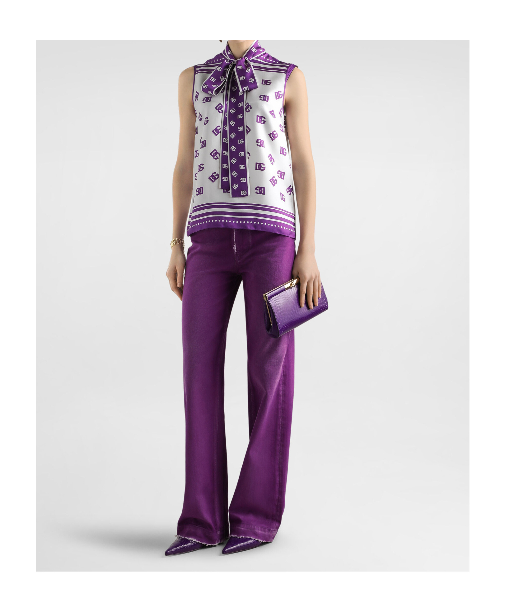 Dolce & Gabbana Allover Printed Sleeveless High Neck Top In Purple