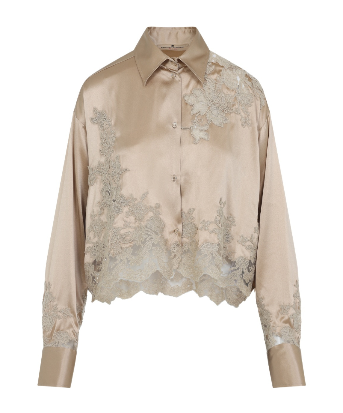 Ermanno Scervino Silk Shirt Embroidered Scalloped Hem In Gold
