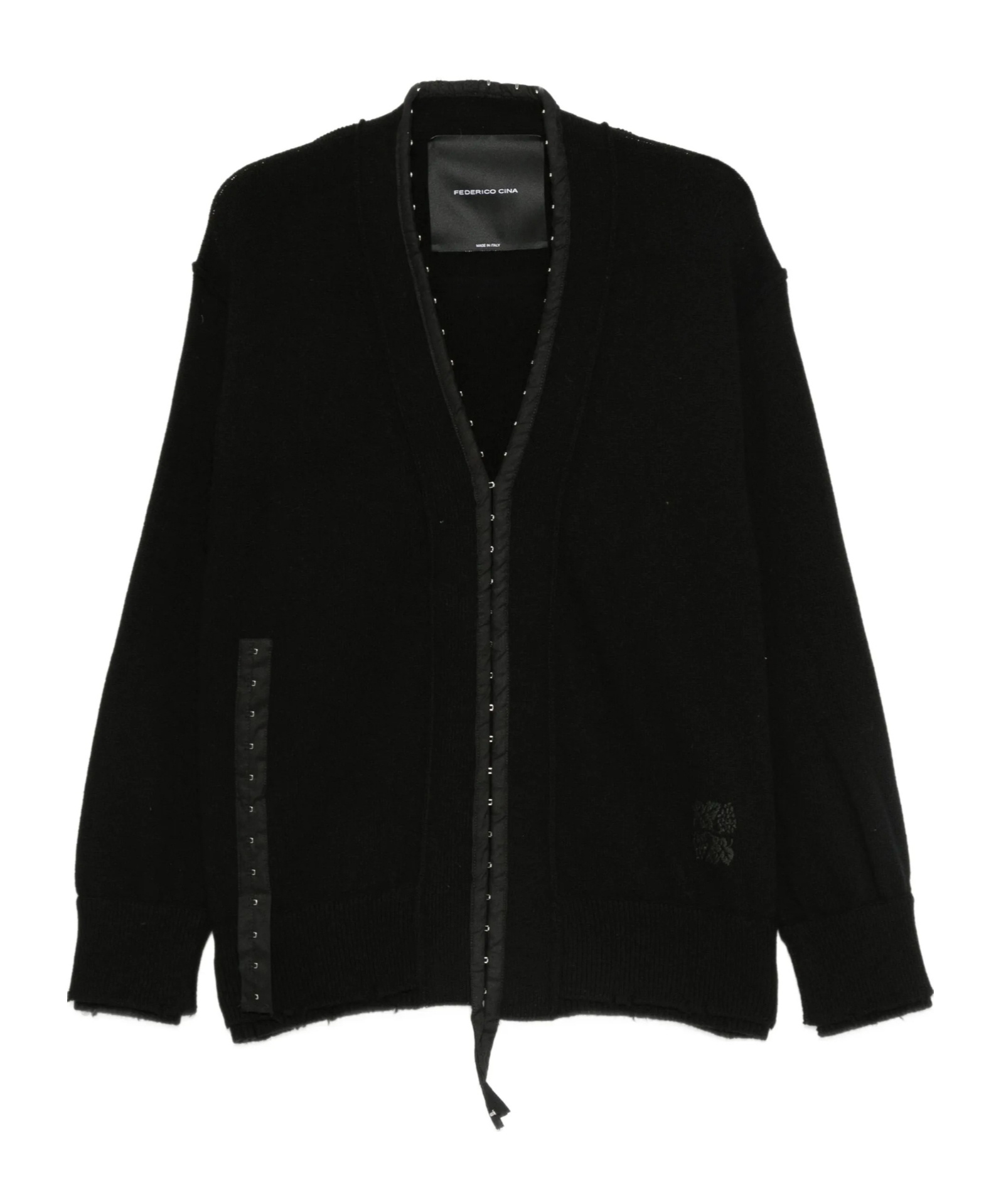 Federico Cina Corset-inspired Distressed Cardigan With Vintage Vibe In Black