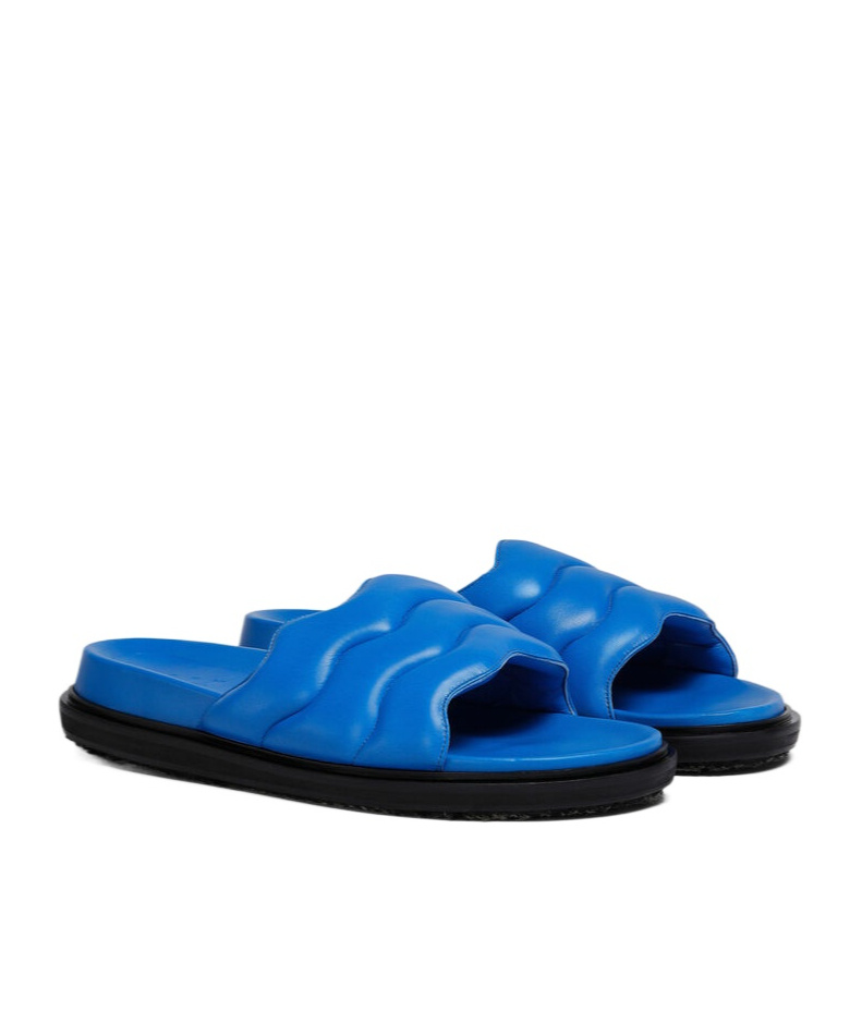 Shop Marni Blue Wavy Leather Slide Sandal