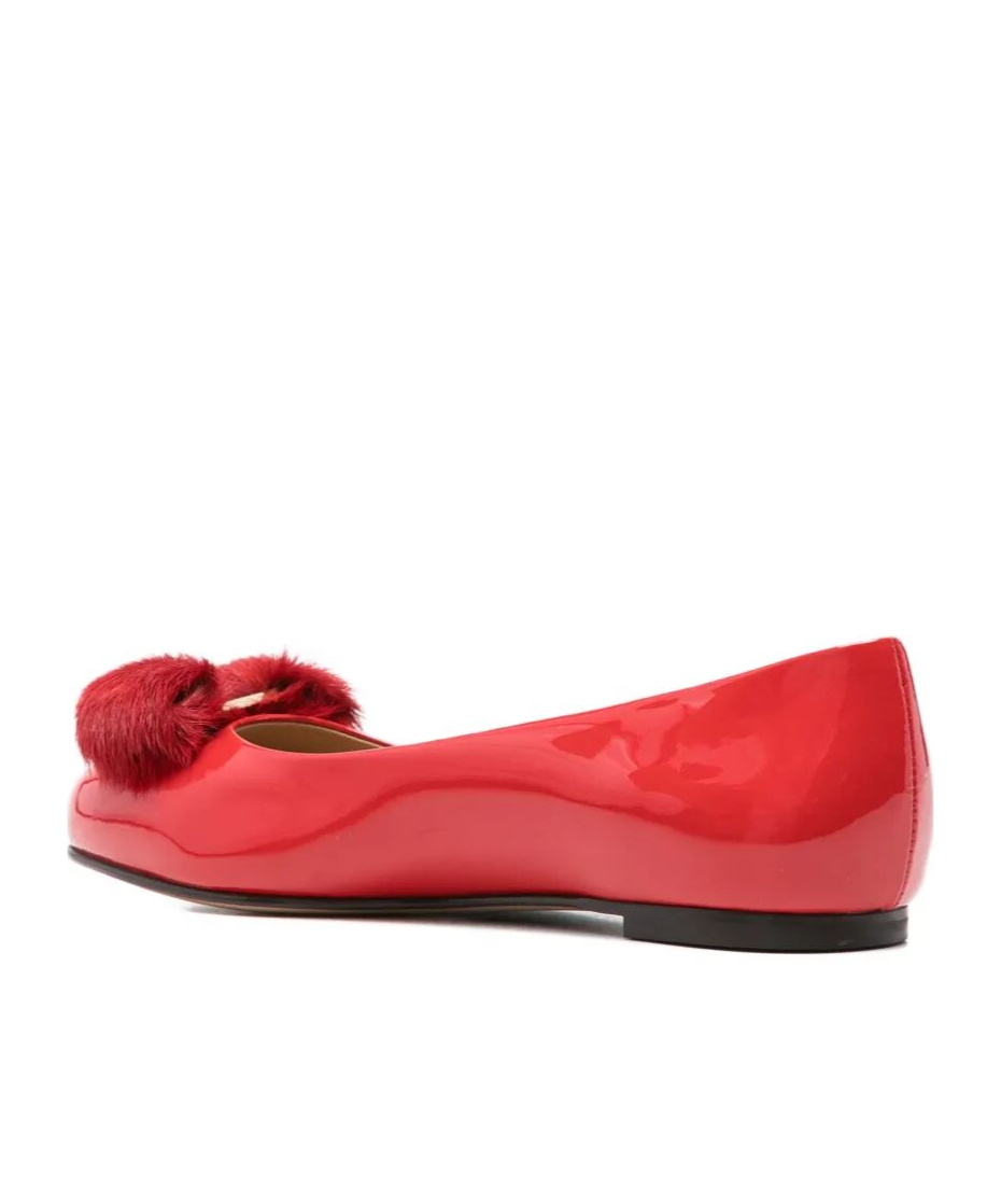 Ferragamo Patent Leather Ballerina Flats Bow Accent In Red