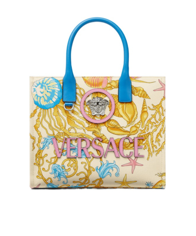 Versace Underwater Barocco Canvas Tote Bag