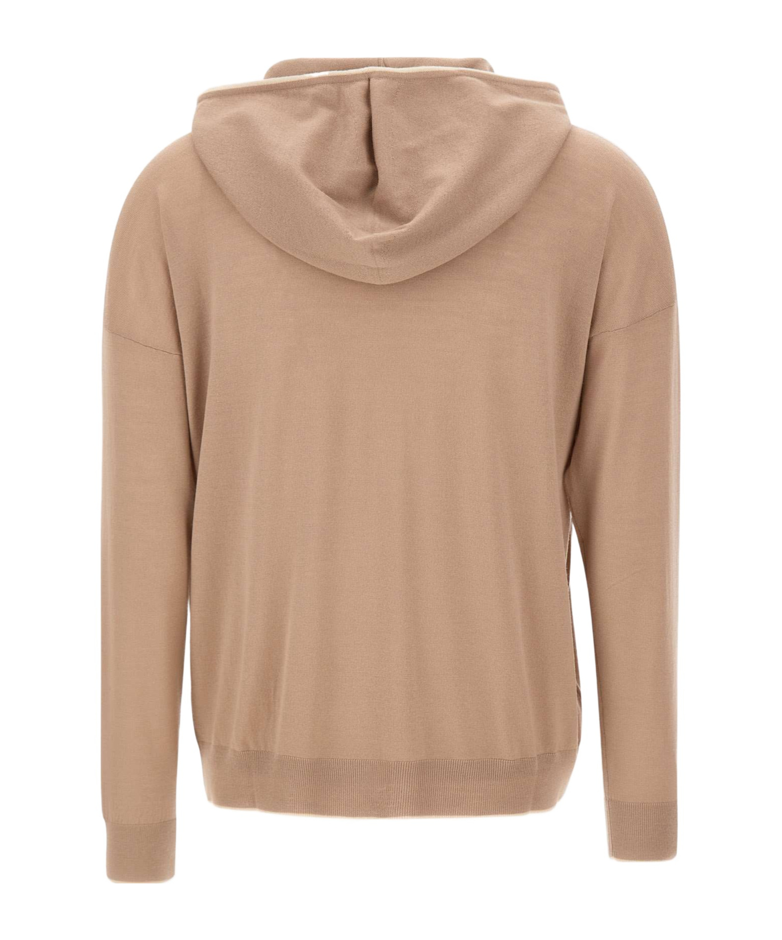 Eleventy Striped-trim Hooded Zip Cardigan In Brown