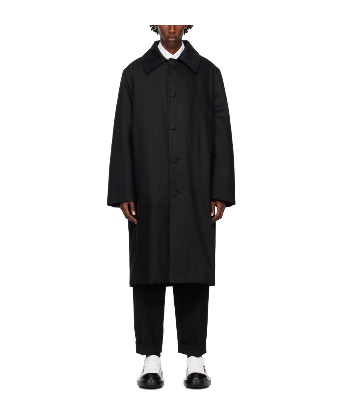 Jil Sander Lapel Button-down Coat In Black