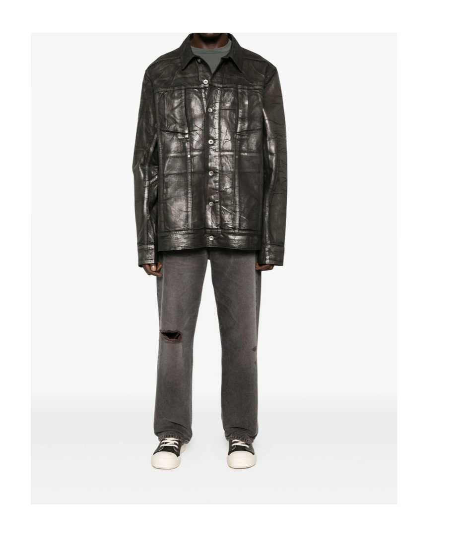 Rick Owens Drkshdw Jumbo Metallic-effect Denim Jacket In Black