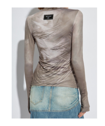 Balmain Draped Mock Neck Top In Nude