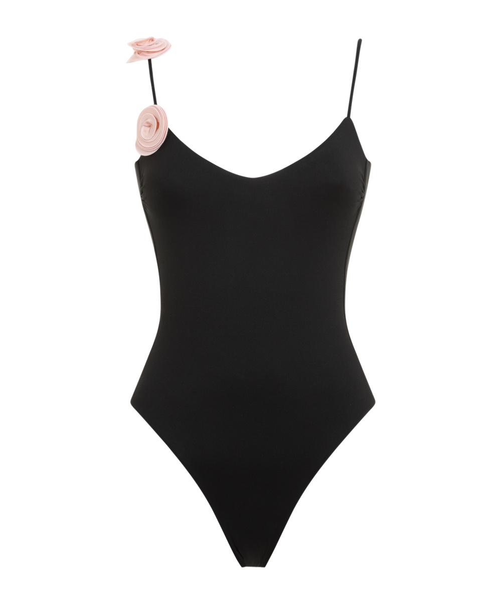 La Reveche Ashar Flower Applique One-piece Swimsuit In Black