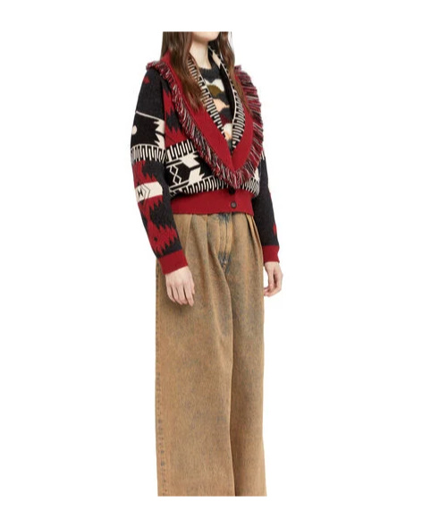 Alanui Icon Jacquard Fringe Cardigan In Red