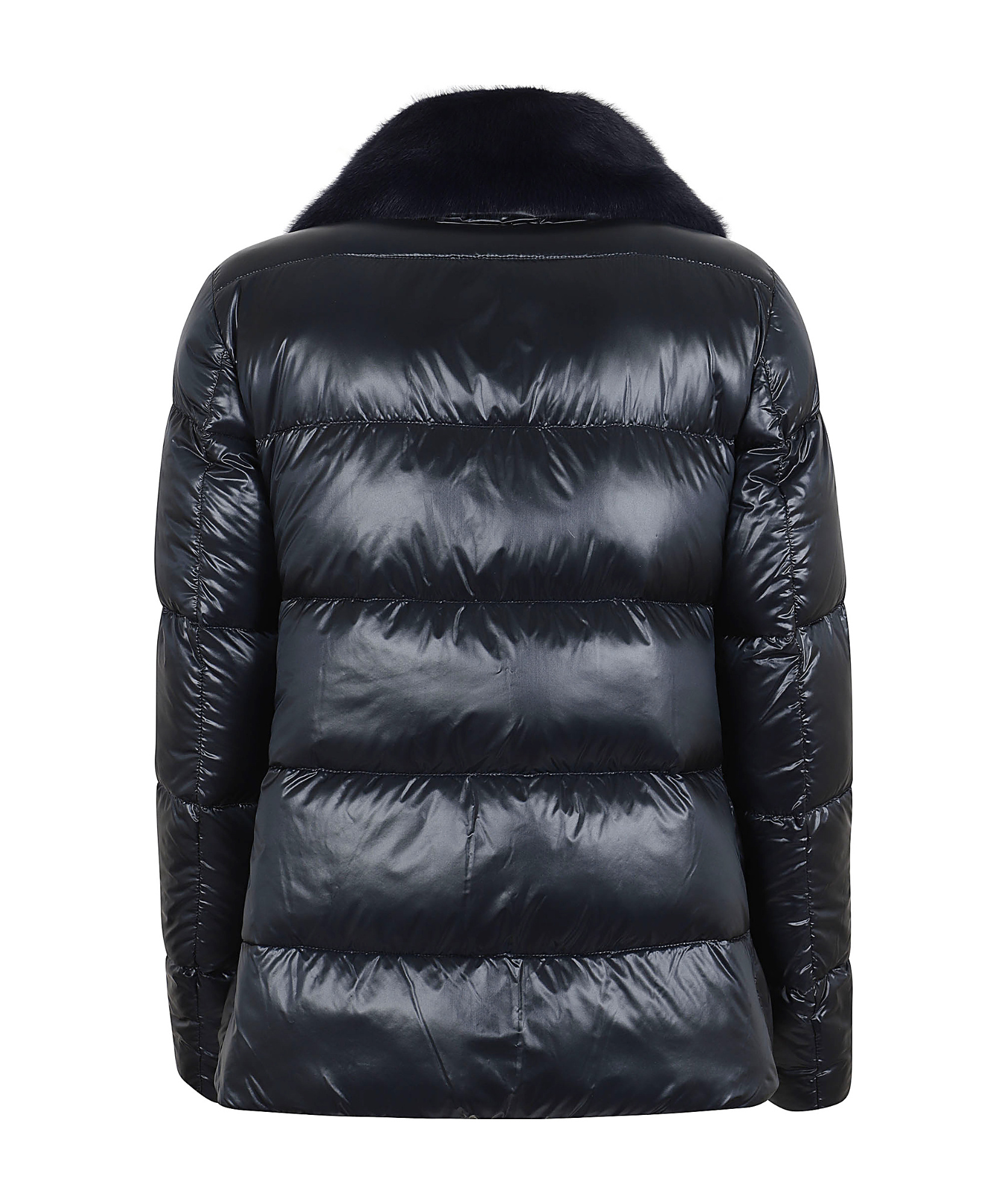 Herno Faux Fur And Quilted Nylon Down Bomber Jacket In Black