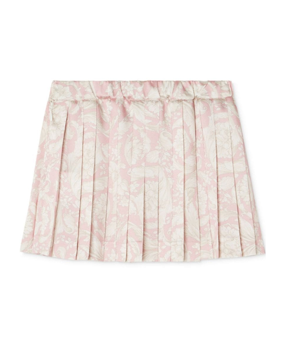 Versace Barocco-print Pleated Miniskirt In White