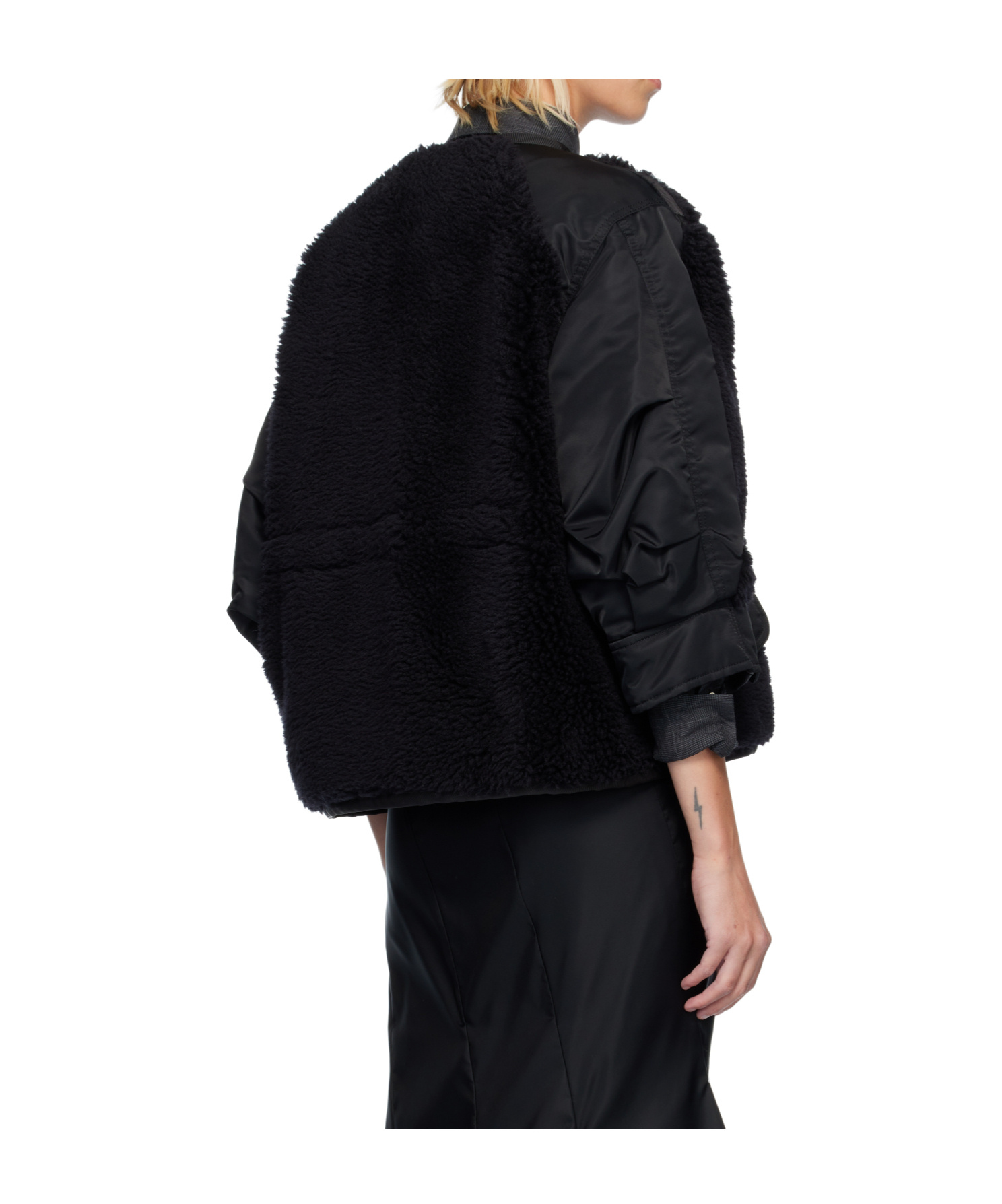 Sacai Faux Shearling X Nylon Twill Blouson In Black