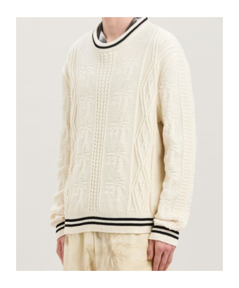 Palm Angels Curved-logo Cable-knit Sweater In White