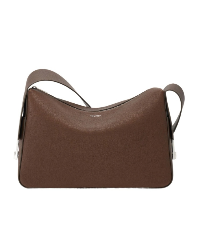 Ferragamo Messenger Bag With Gancini Buckles (m) In Brown