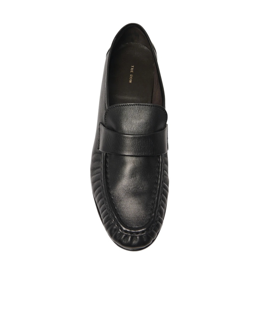 The Row Pleated Leather Loafers In Black