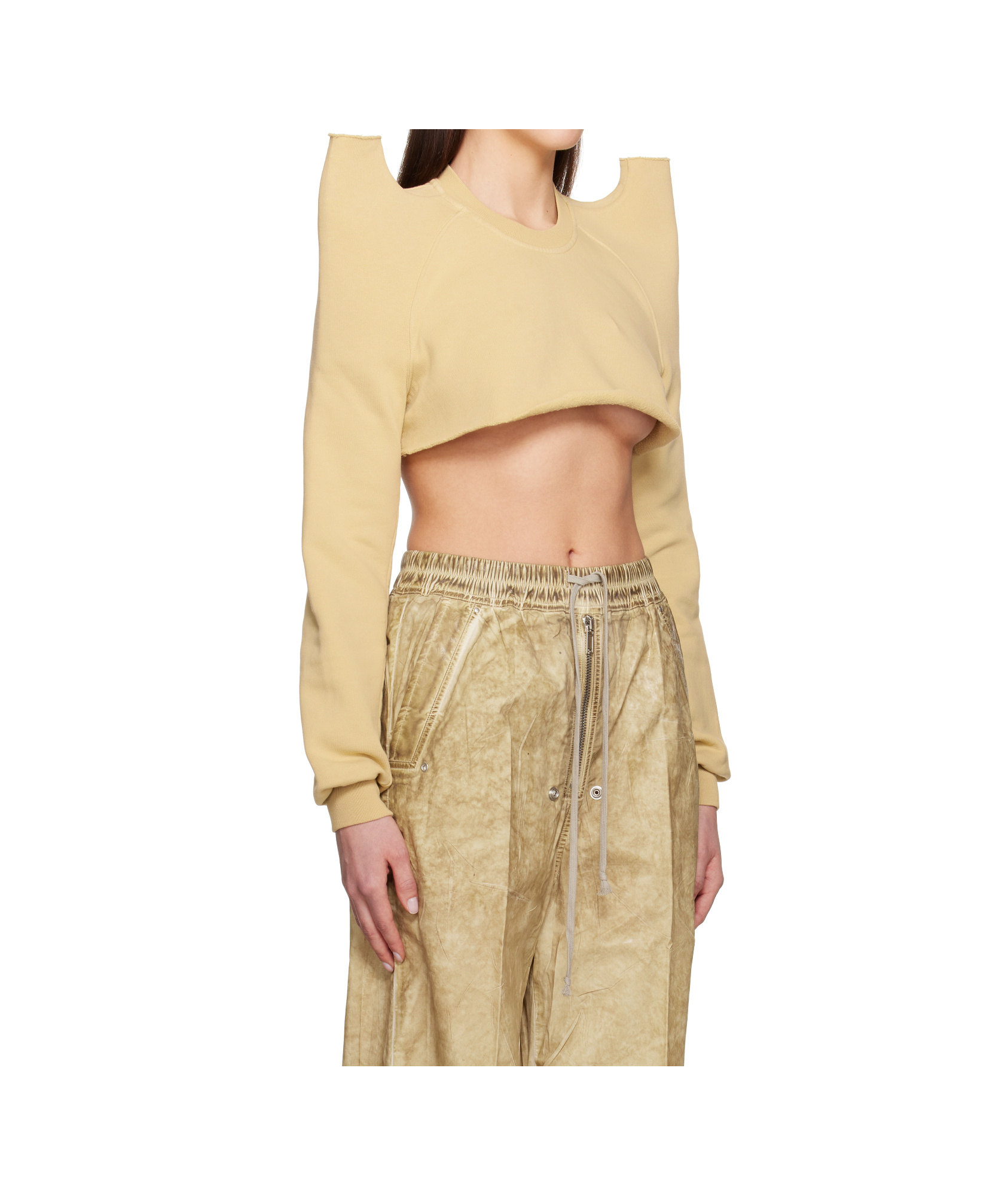 Rick Owens Drkshdw Beige Hollywood Cropped Tecsweat Sweatshirt In Nude