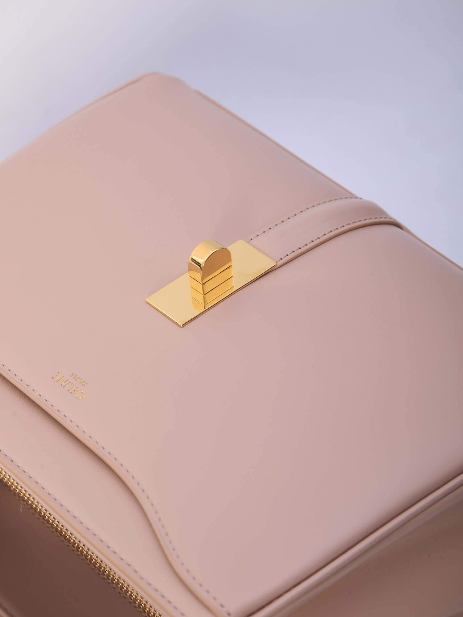 Celine 16 Small Satin Cowhide Leather Shoulder Bag In Nude
