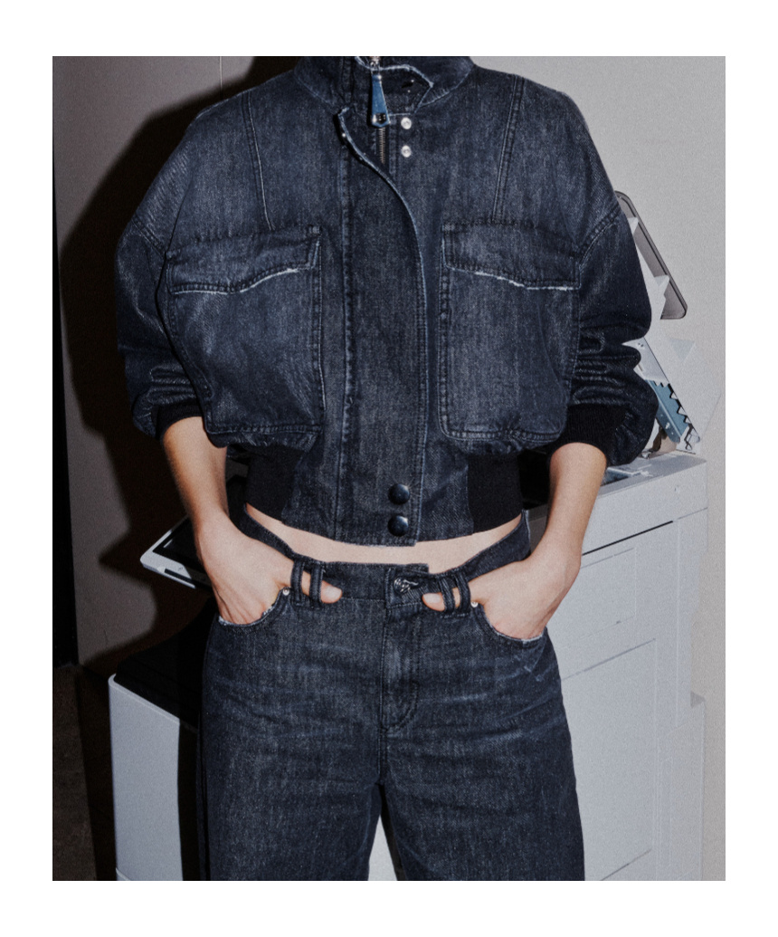 Marella Denim Bomber Jacket In Black