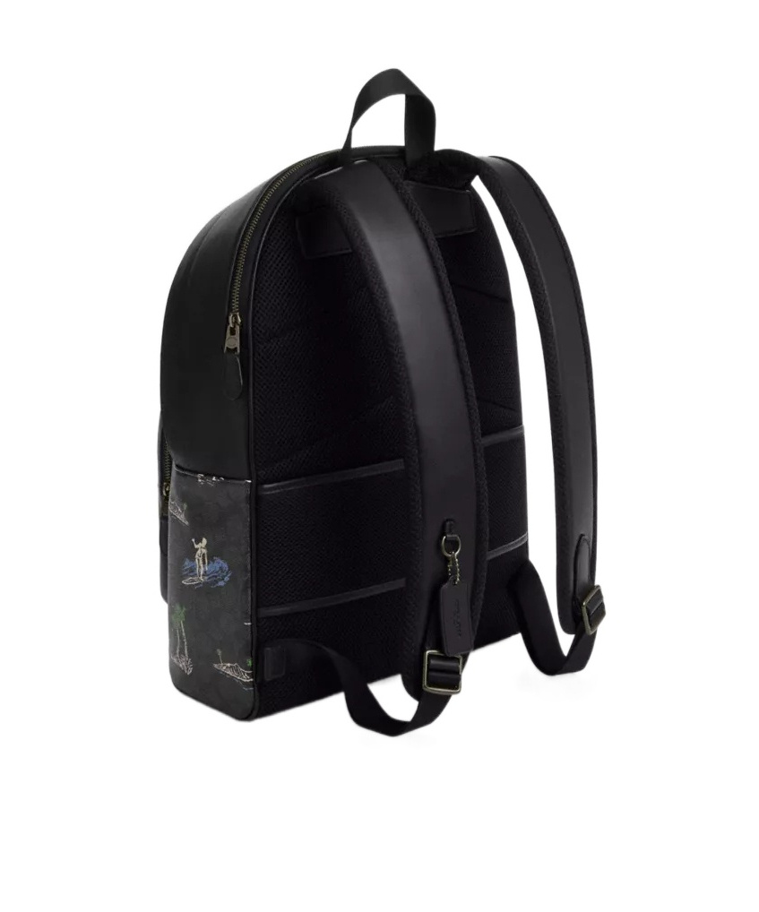 Coach West Backpack In Signature Canvas With Surf Print In Black