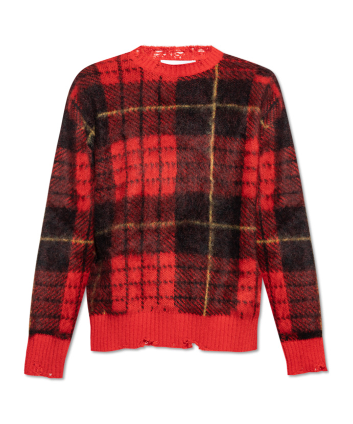 Alexander Mcqueen Check Pattern Distressed Jumper In Red