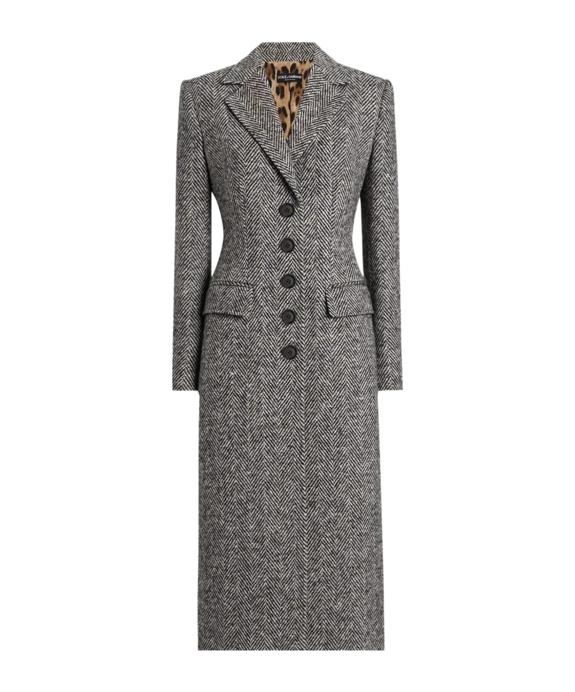 Dolce & Gabbana Herringbone Long Length Notched Lapels Coat In Gray