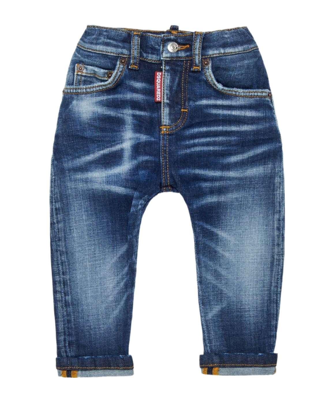 Dsquared2 Kids Logo Patch Shaded Slim Fit Jeans In Blue