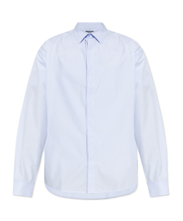 Jacquemus Simon Light Blue Shirt With Logo Lettering On The Front In Cotton Man In Blue