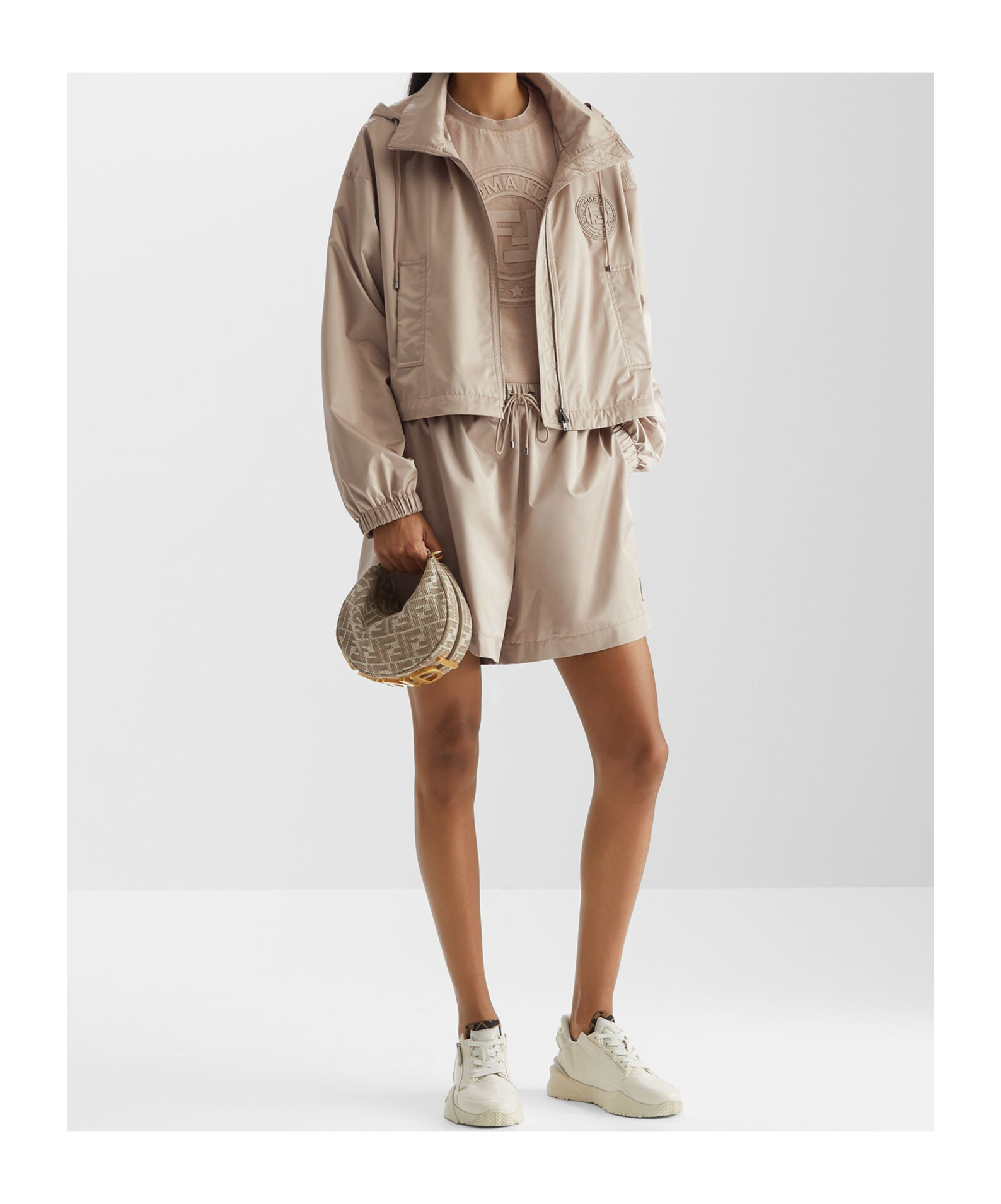 Fendi Technical Silk Shorts In Nude